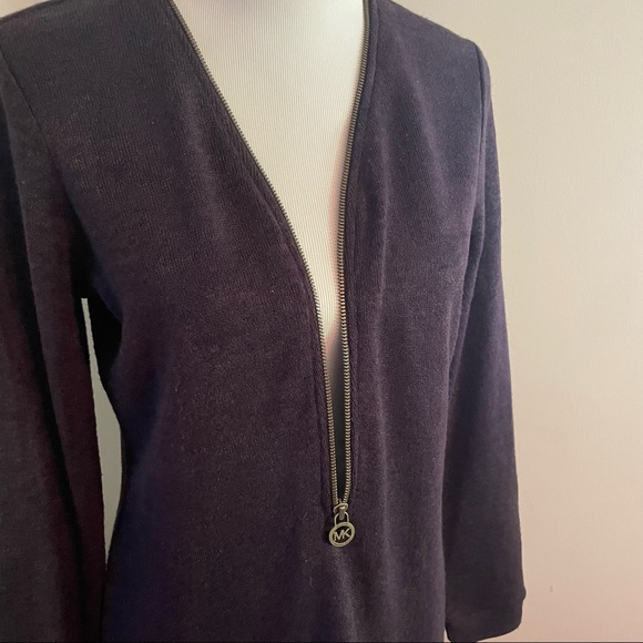 MICHAEL KORS Deep Plum Knit Sweater Dress With Zipper Front Size Medium - Picture 4 of 7